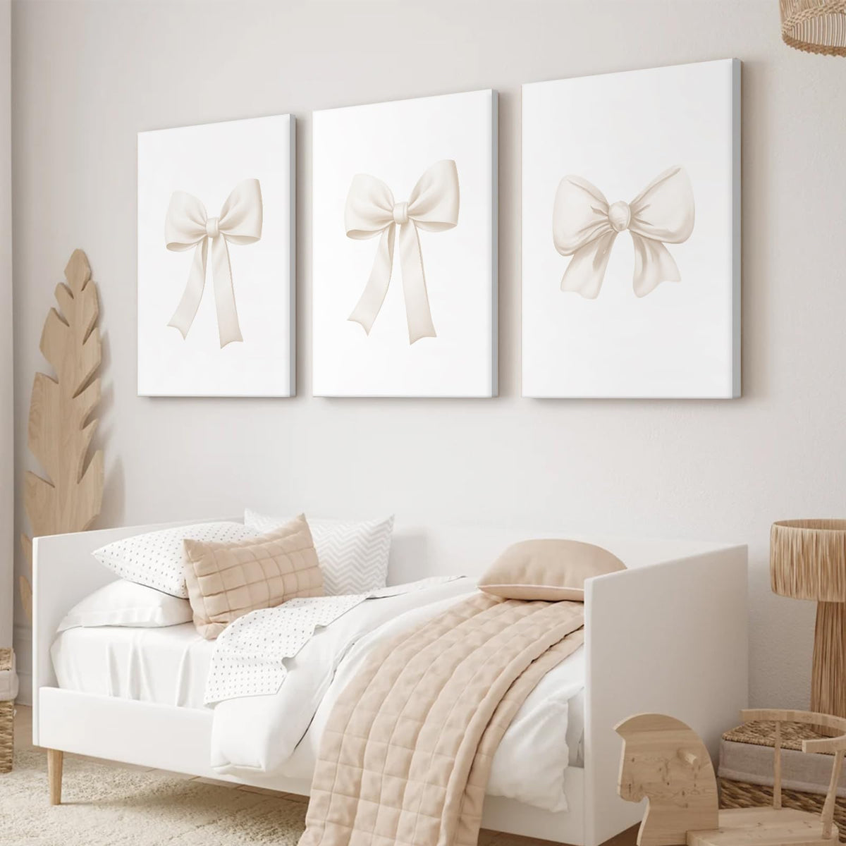 Bow Wall Art Coquette Room Canvas Decor Beige Bow Poster Preppy Wall Deocr Aesthetic Pictures Coquette Girly Posters Nursery Art Prints for Girls Bedroom 12x16 Inch Framed Set of 3 (Beige Bow Prints / 12x16 Inch Wrapped Canvas)