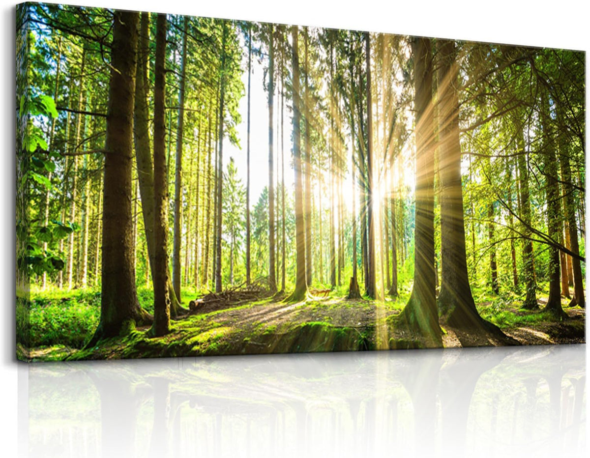 Large Living Room Wall Art Landscape Picture Painting Spring Forest Canvas Wall Art Natural Sun Tree Prints Green Room Decor Sunset Poster Office Artwork Home Bedroom Wall Decorations (Blandscape / 60"L x 30"W)