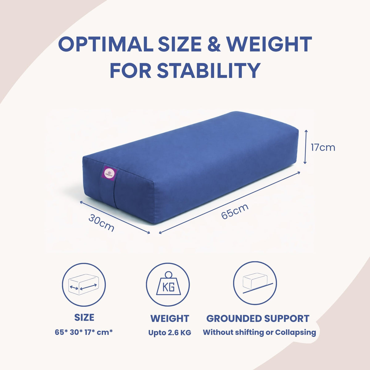 Rectangular Yoga Bolster Cushion for Meditation & Restorative Yoga (Blue)