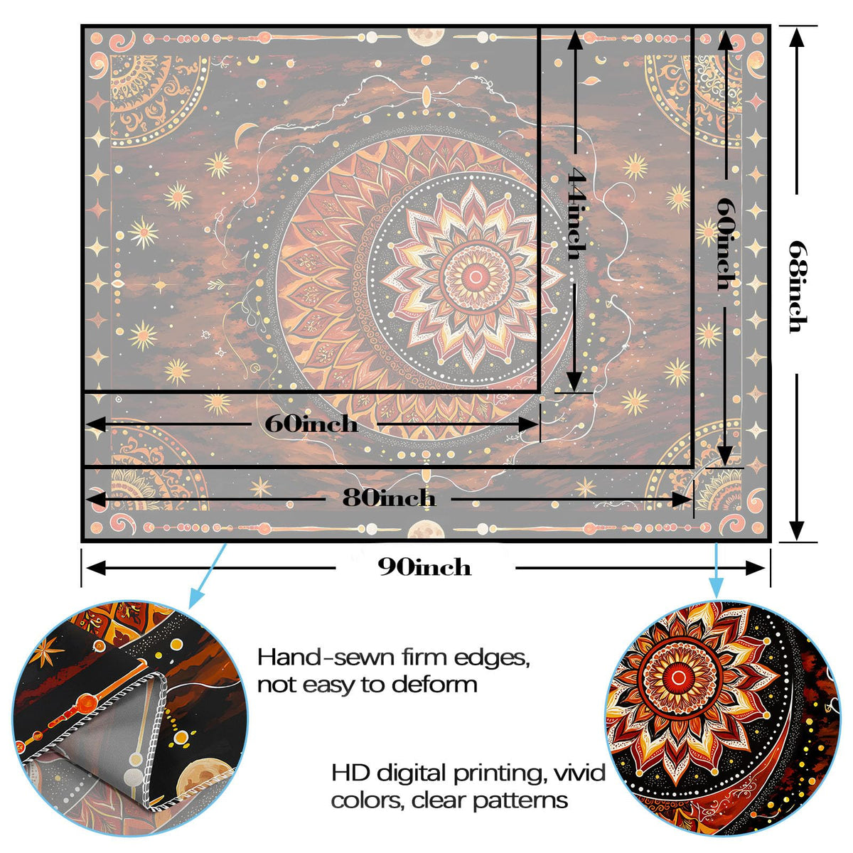 Celestial Mandala Tapestry (80"L x 60"W / Red Yellow Black)