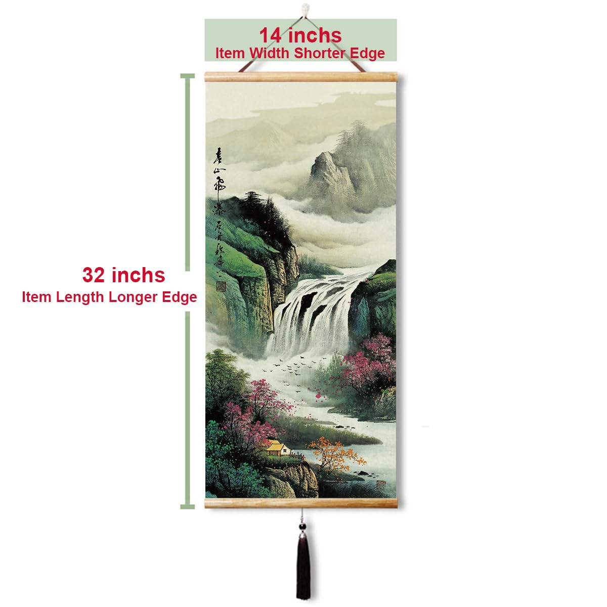 Canvas Painting Prints Wall Scroll Fengshui Art for Decor 32x14in (The waterfall on the mountain)