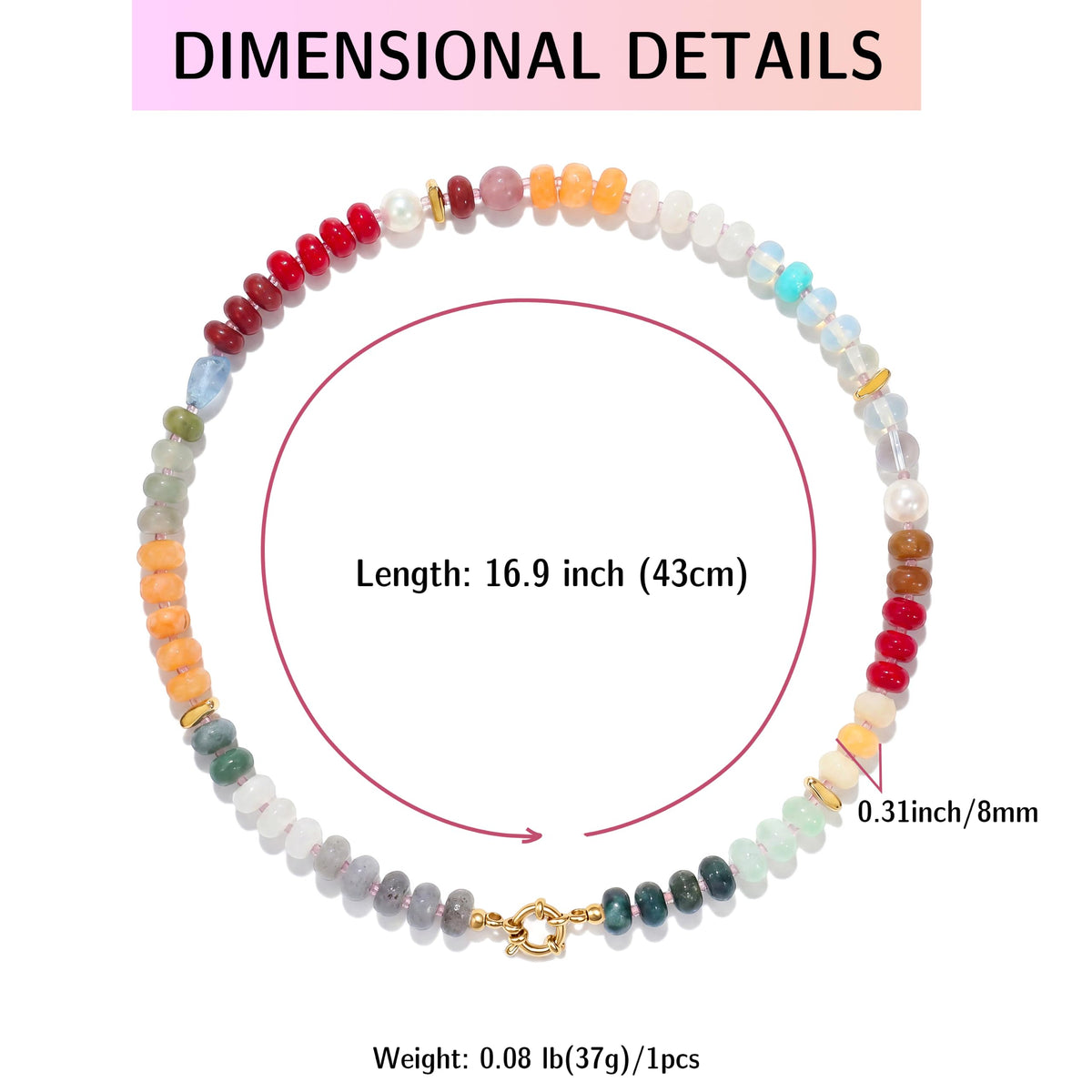 Colorful Natural Stone Beaded Choker Necklace for Women (Colorful)