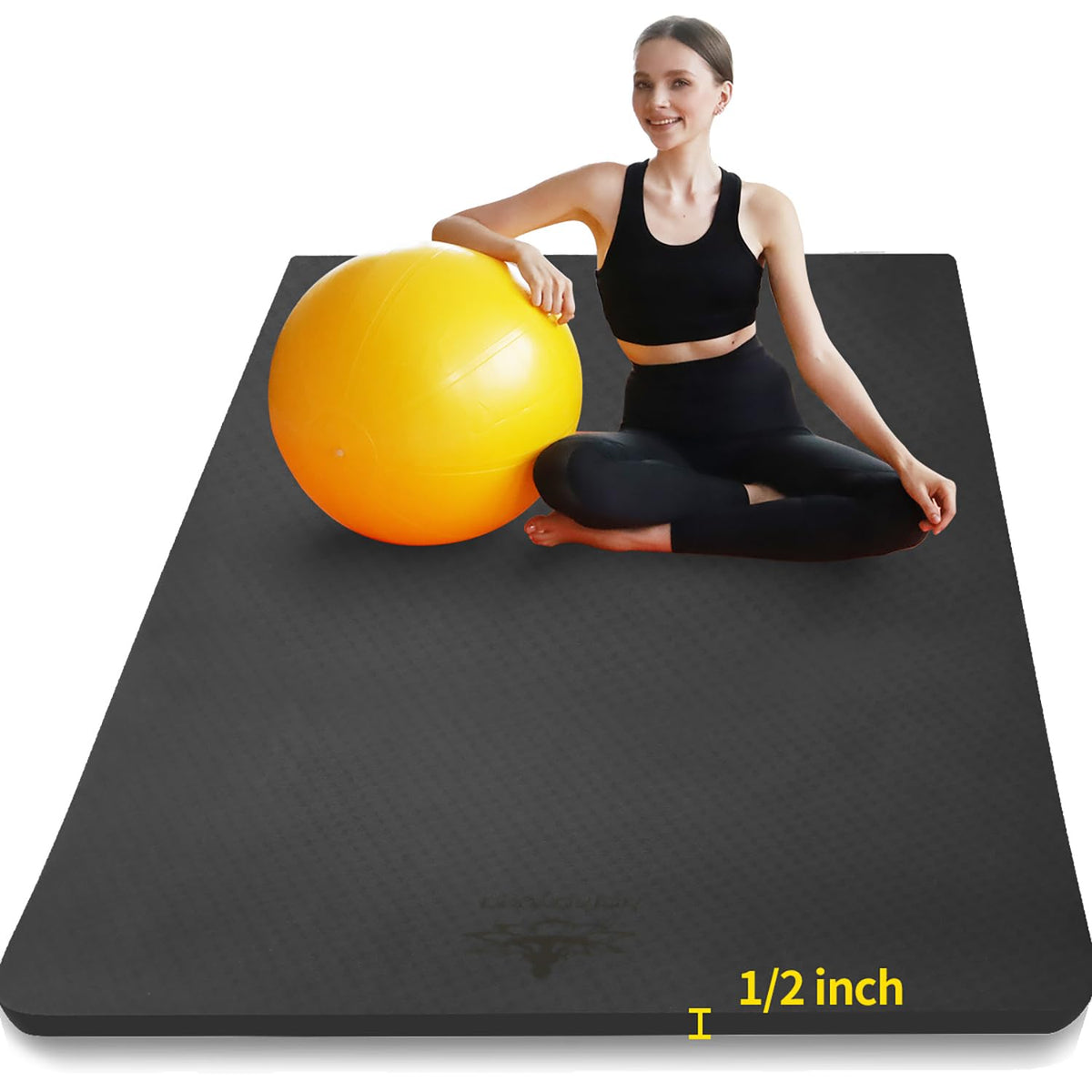 Large TPE Yoga Mat 6'x4'x1 (Black)