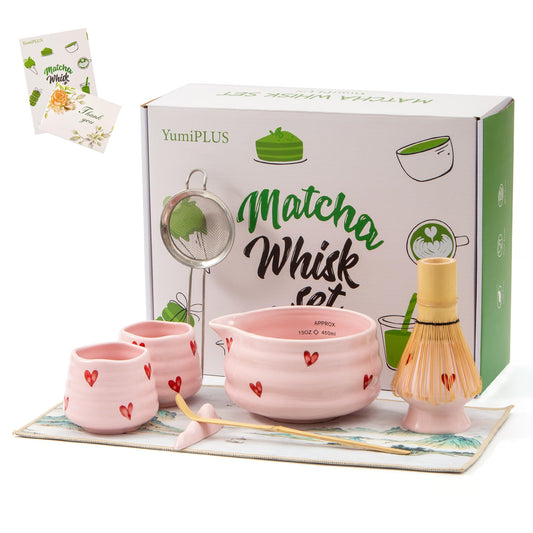 9pcs Matcha Set with Bamboo Whisk (Pink love(9pcs))