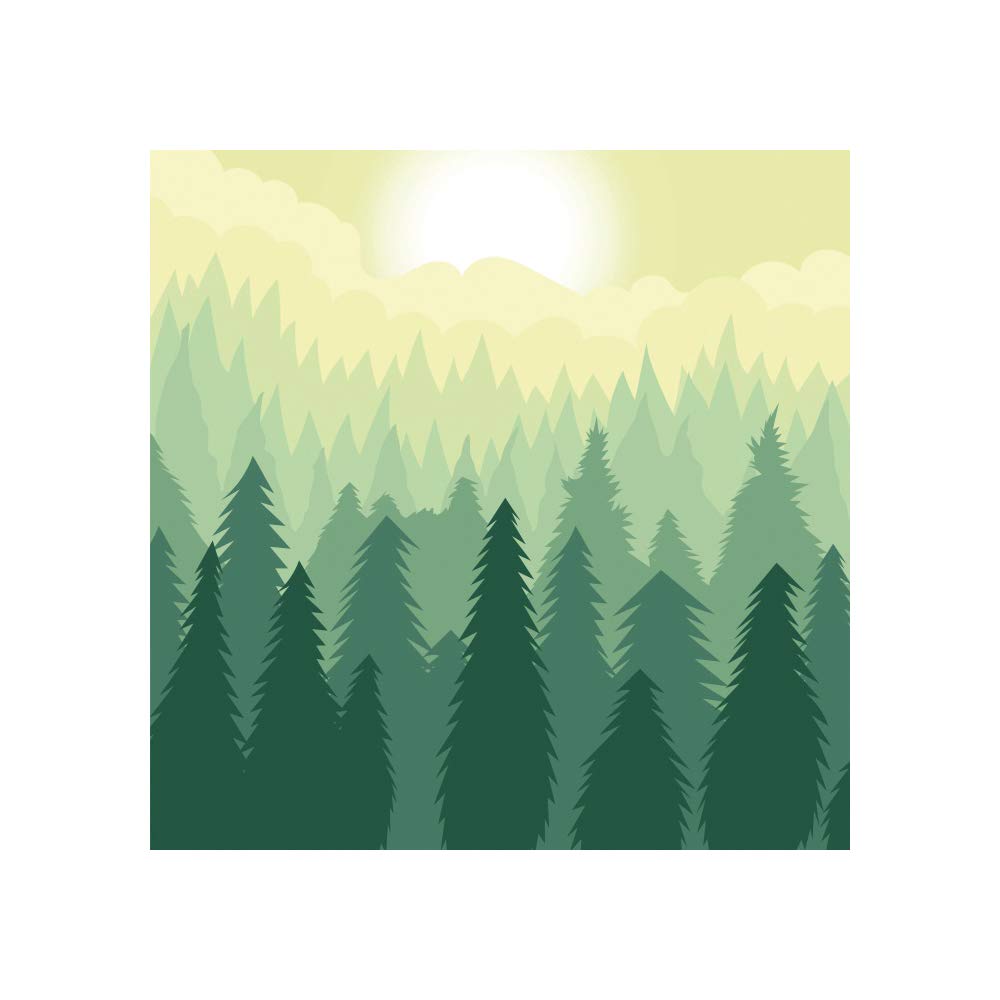 72x72inch Misty Forest Shower Curtains Sunshine Cartoon Pine Tree Fantasy Woodland Rustic Landscape Print Farm Fantasy Fog Bath Curtain Cloth Fabric Polyester Bathroom Decor with Hooks (72"W x 72"L (Pack of 1) / Green)