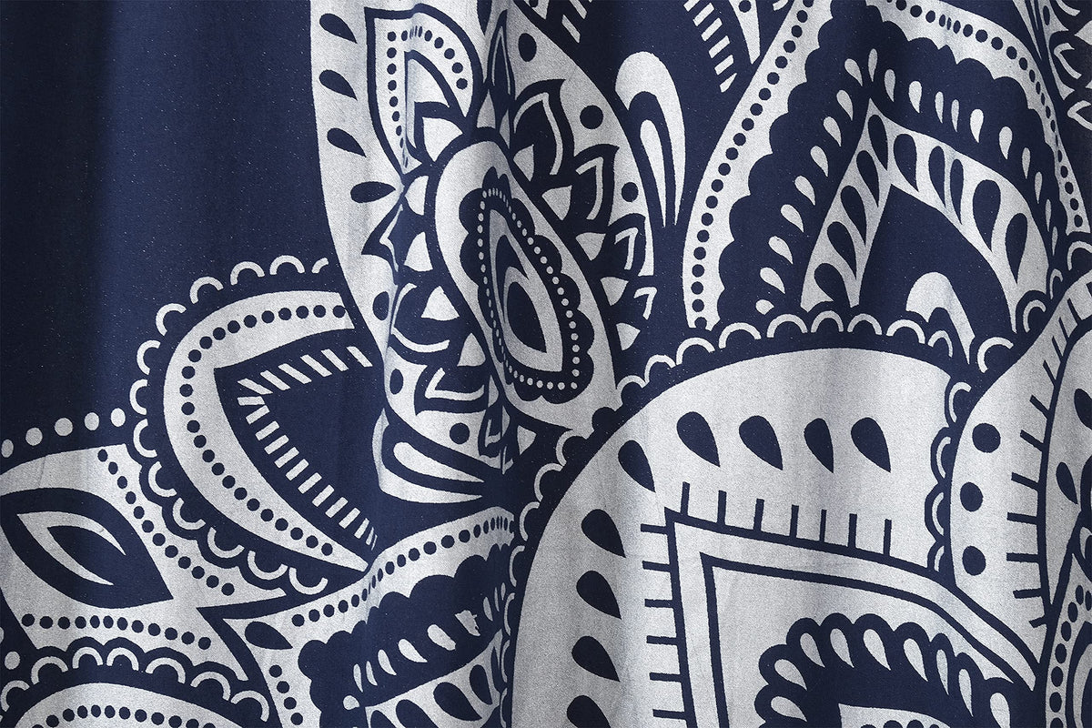 Printed Curtains for Living Room Indian Hippie Bohemian Beautiful Ombre Silver Color Mandala Curtain for Bedroom Panels (38"W x 83"L (Pack of 2) / Blue Silver_f)