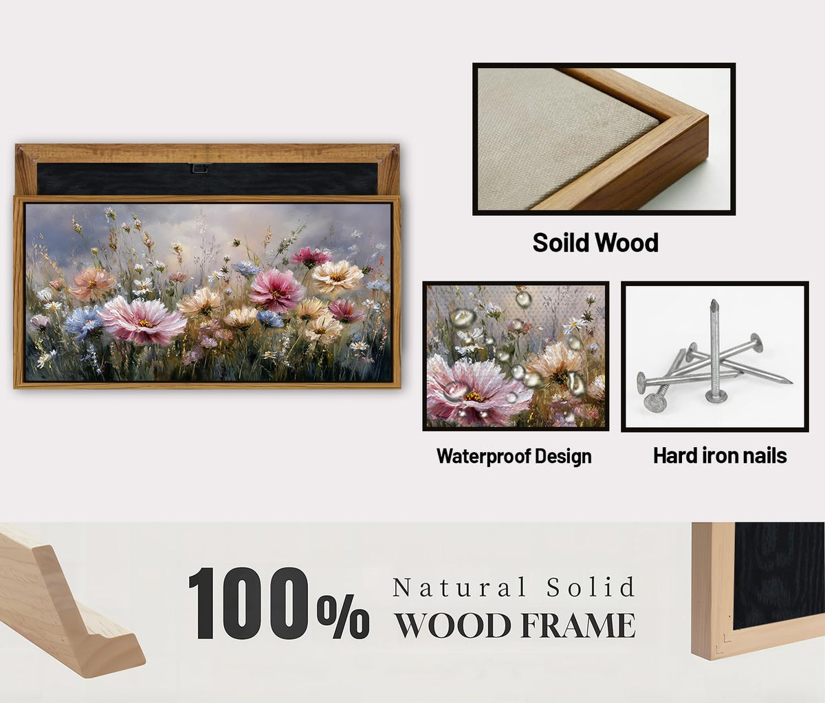 Colorful Pink Floral Wall Art Framed Bedroom Decor Abstract Nature Wildflower Picture Canvas Prints for Living Room Home Decorations (30"L x 57.8"W / Wildflower)