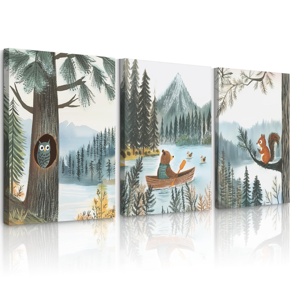 Woodland Nursery Wall Art Decor Forest Animial Pictures Baby Boy Nursery Canvas Wall Decor Vintage Adventure Poster Woodland Animal Prints Artwork for Kids Boys Bedroom 12x16x3 Inch Wrapped Canvas (12x16 Inch Wrapped Canvas / Forest Animals Prints)