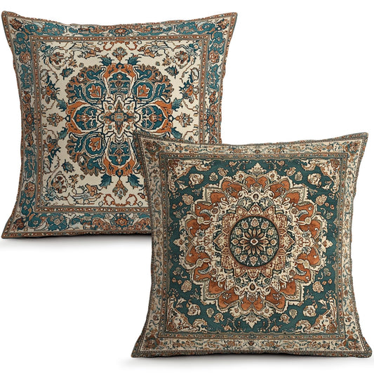 Blue Green Bohemian Persian Throw Pillow Covers Set of 2 18x18 (Bohemian Geometry 46 / 18" x 18" (Pack of 2))