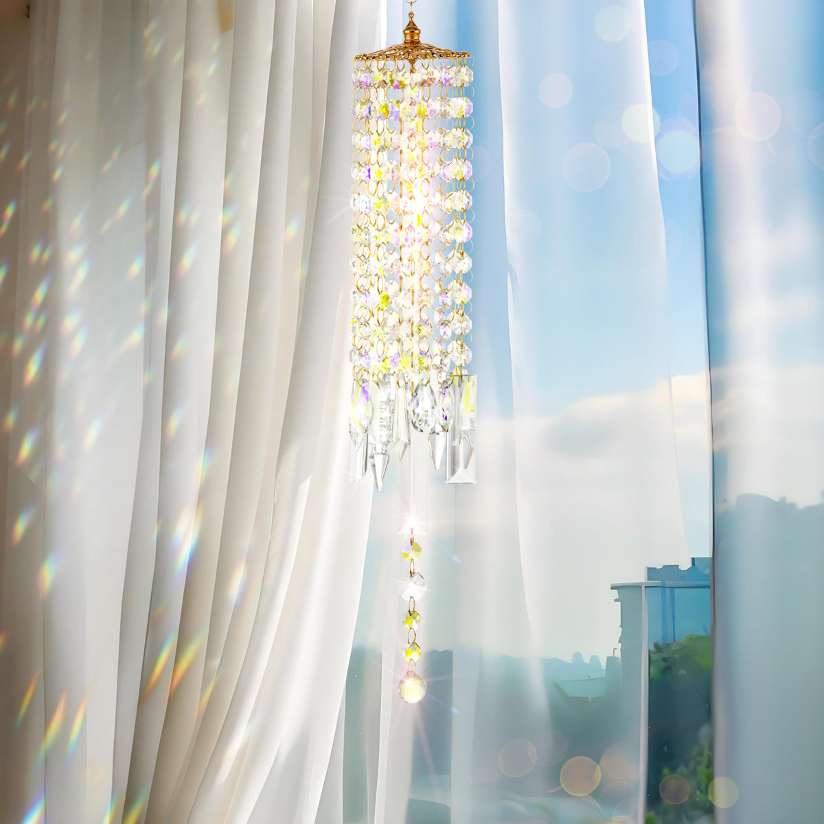 Crystal Wind Chimes Rainbow Suncatcher for Window (Colorful)