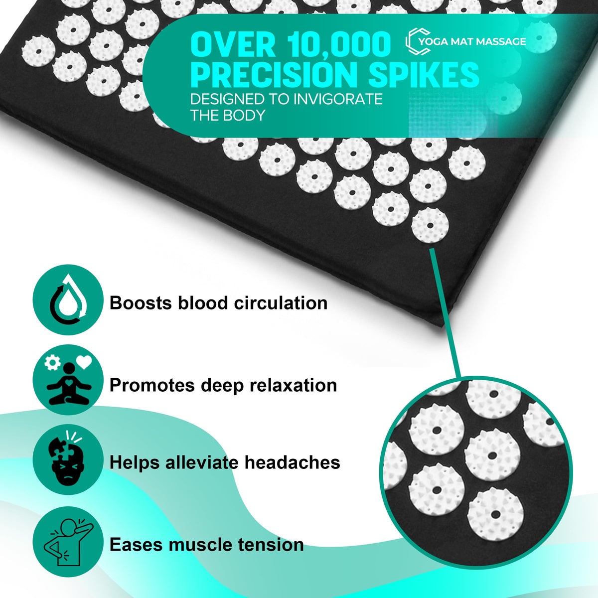Sivan Acupressure Mat & Pillow Set for Back & Neck (Black/White / Large)