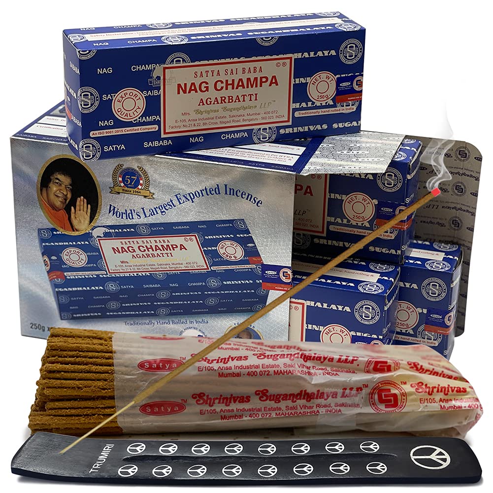 Nag Champa Incense Sticks 250g x 4 and Incense Stick Holder Bundle Insence Insense Satya Incense (Nag Champa 250g - Pack of 4)