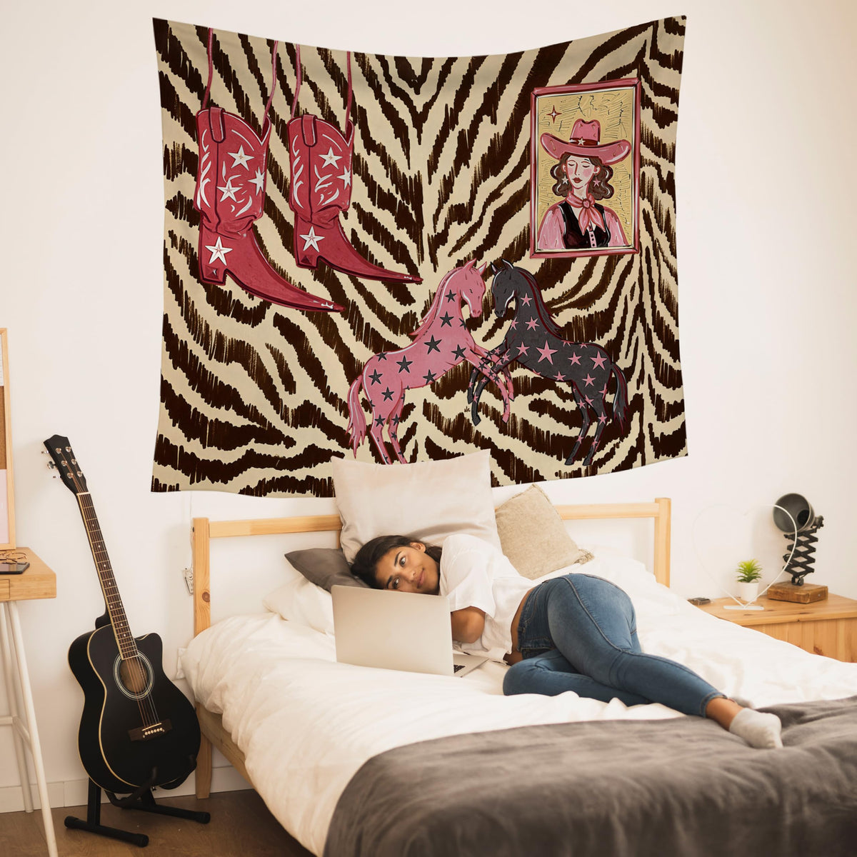 Western Cowgirl Tapestry Wall Decor 50x60 Inch (Colour-08)