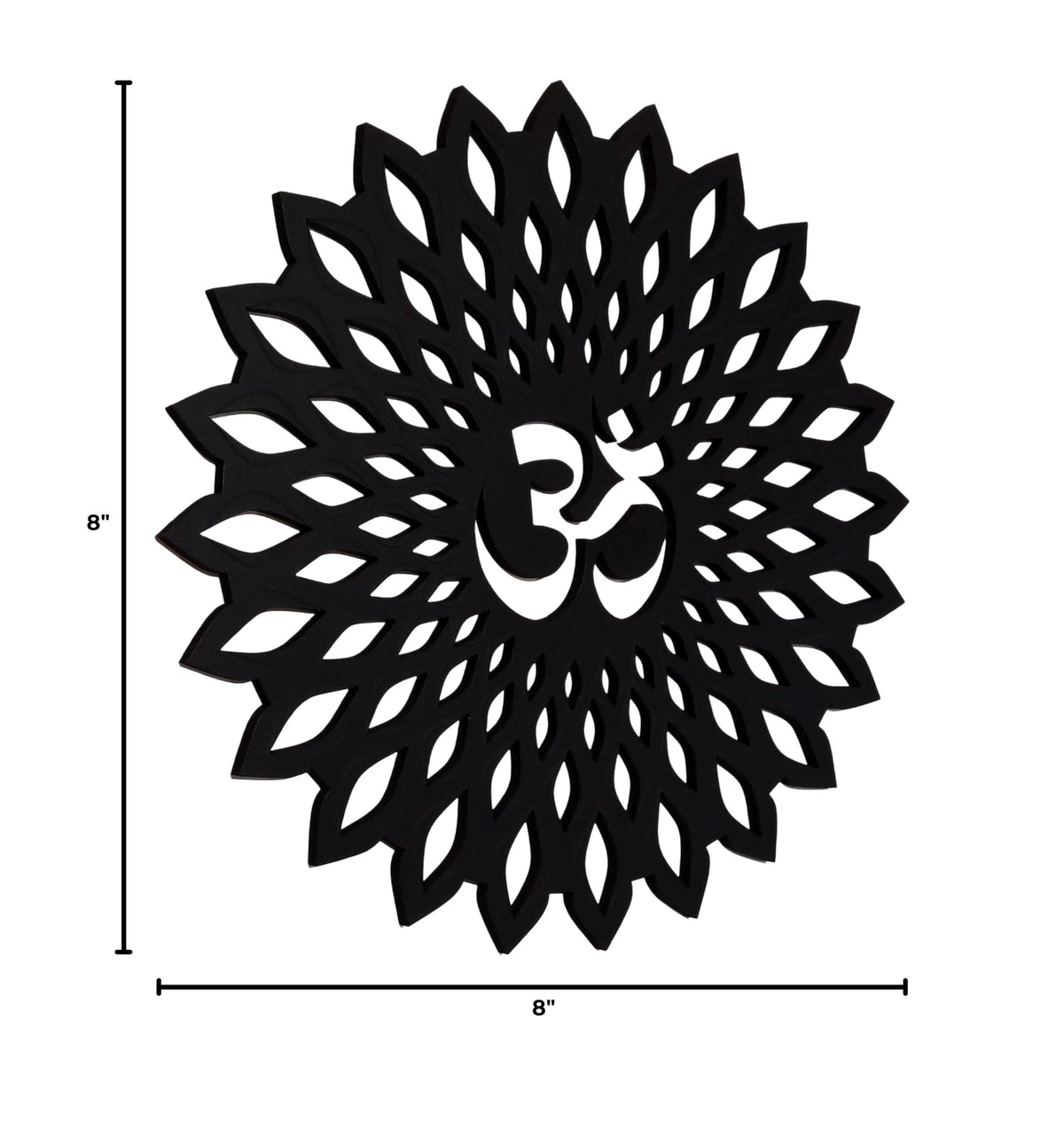 Black Om Round Decorative Wall Art Mdf Wooden Om Chakra For Temple (Marking OM-Black / 8"L x 8"W)