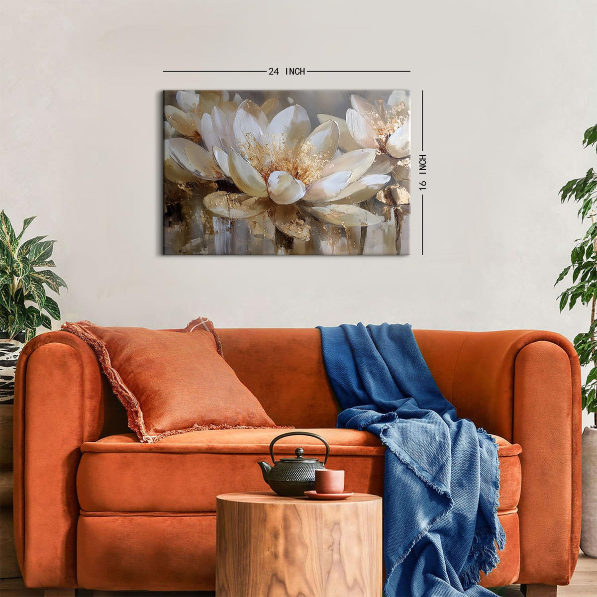 Lotus Flower Wall Art Abstract Floral Wall Decor Vintage White and Gold Flowers Canvas Wall Prints for Living Room Bedroom Zen Meditation Paintings Spa Yoga Posters Artwork Office Decoration 16x24" (24"L x 16"W / Lotus)