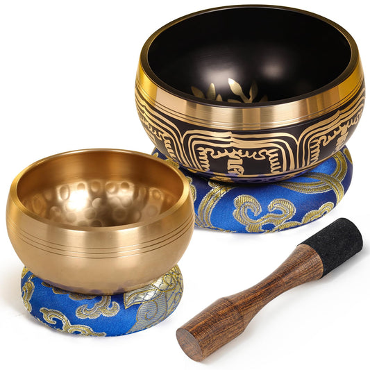 2 Pack Tibetan Singing Bowls Set (Red&Blue Cushion)