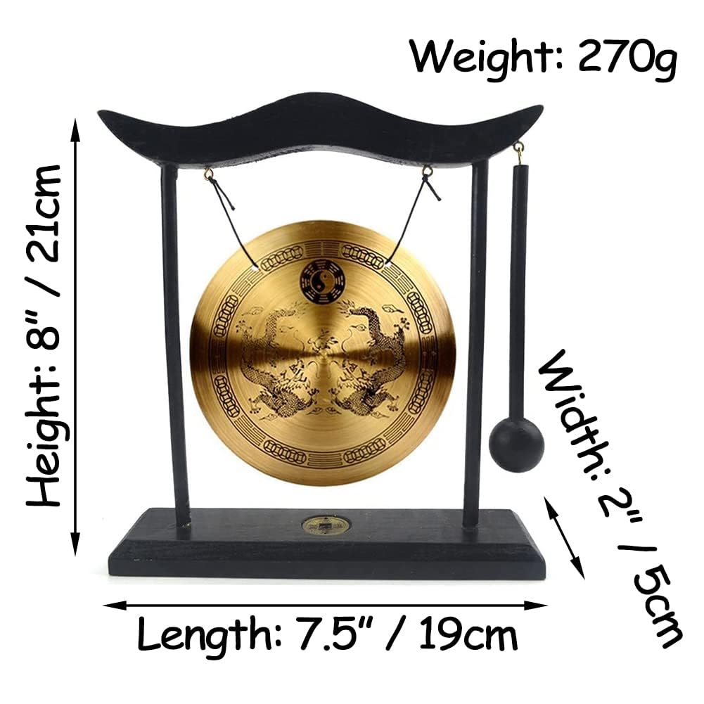 Brass Desktop Gong Double Dragon Pattern Ornament (Brass)