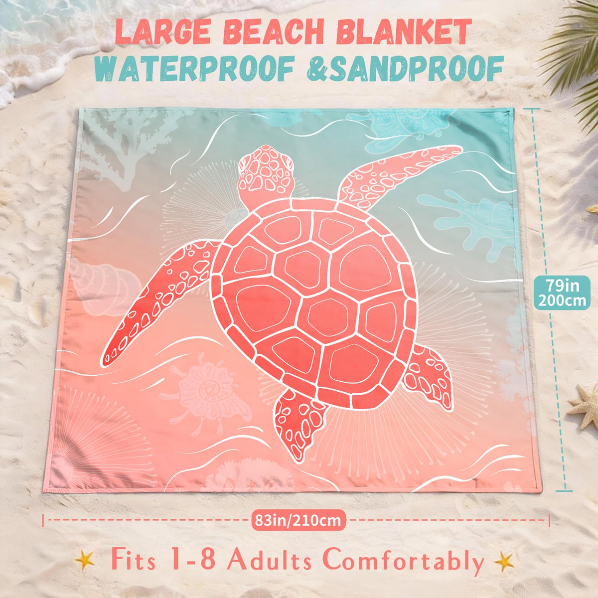 Beach Blanket Waterproof Sandproof (Sea Turtle / 120“×108”)