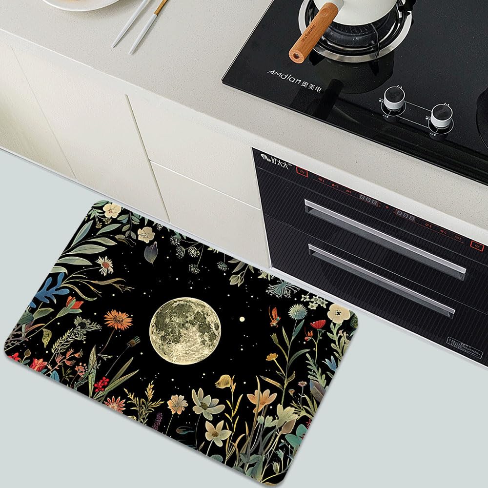 Bath Mat Bathroom Rug (Moon Surrounded By Wildflowers- / 20 x 31 inches)