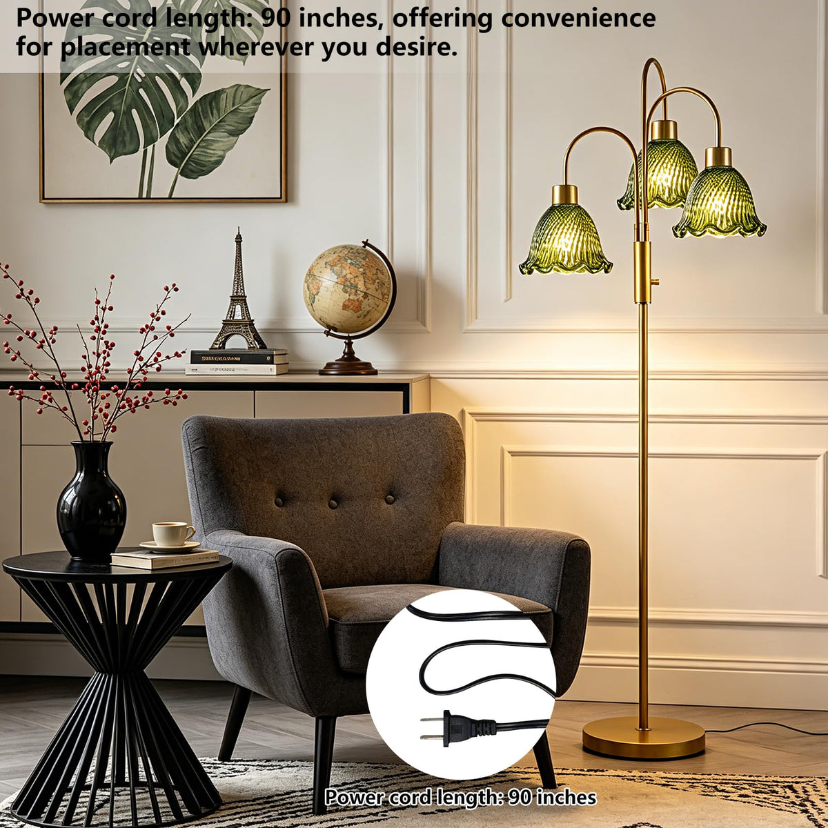 Glass Floor Lamp 3 (Green Flower-Gold)