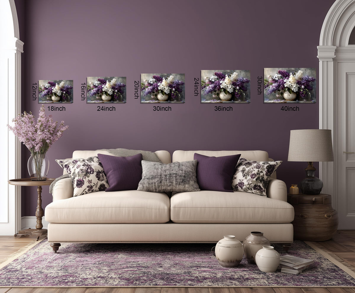 1 Panel Purple Wall Art Purple Pictures Floral Canvas Prints Paintings Vintage Vase Flowers Pictures Wall Decor Living Room Bathroom Kitchen Farmhouse Decor Ready to Hang 16x24 Inches (24"L x 16"W / Purple Flower 14)