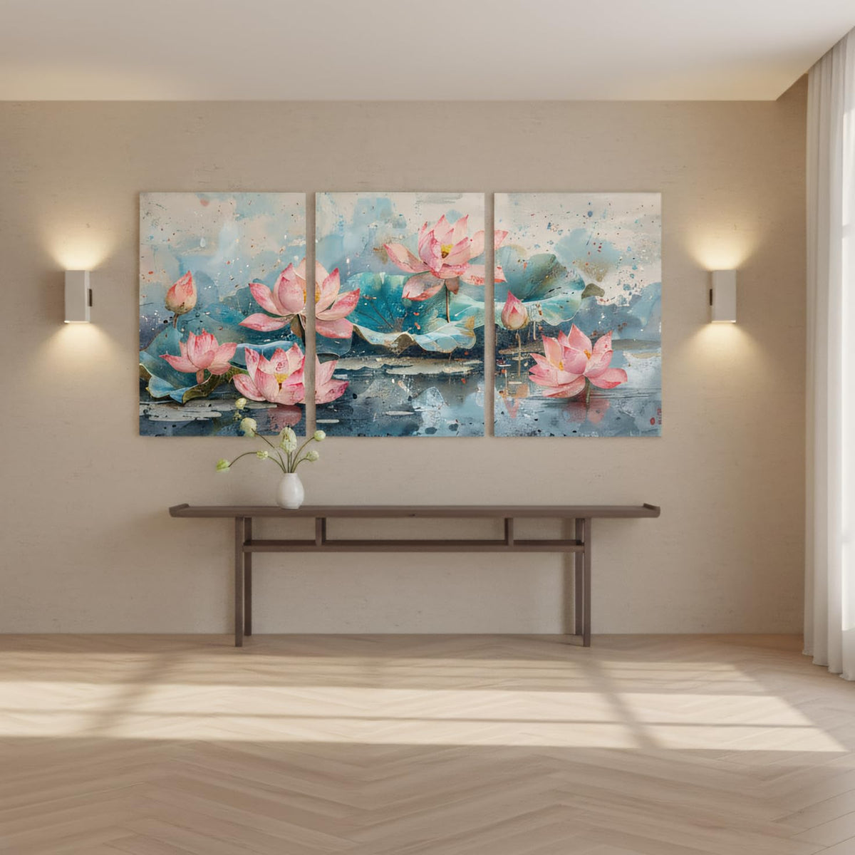 3Pcs Pink Lotus Flowers Canvas Prints Wall Art Green Leaves and Blooming Water Lilies Framed Wall Decor Ready to Hang Nature (Pink Lotus-Three Piece / 12x18 inches (3 pieces))