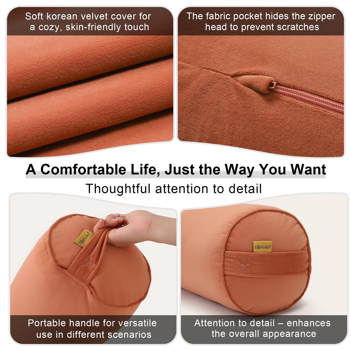Long Round Body Pillow for Adults (Amber Orange / 39.37"*7.87")