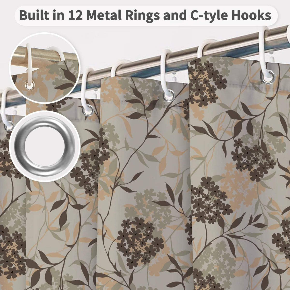 Botanical Shower Curtain with Hooks (Vintage Botanical)