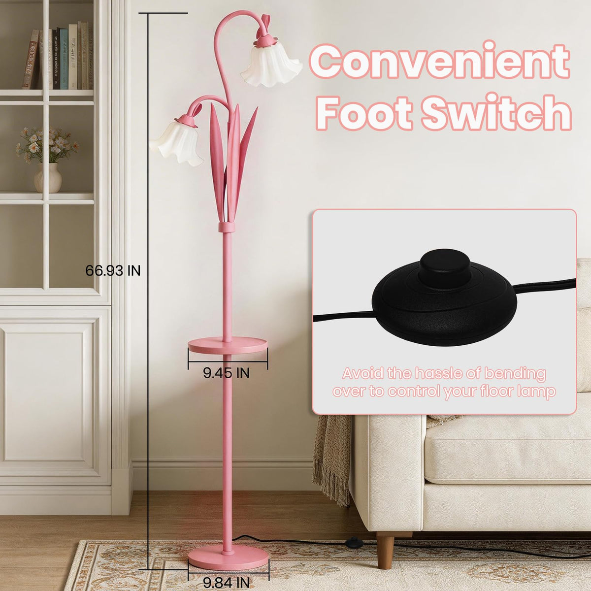 Pink Flower Floor Lamp with Table (Peach Pink)