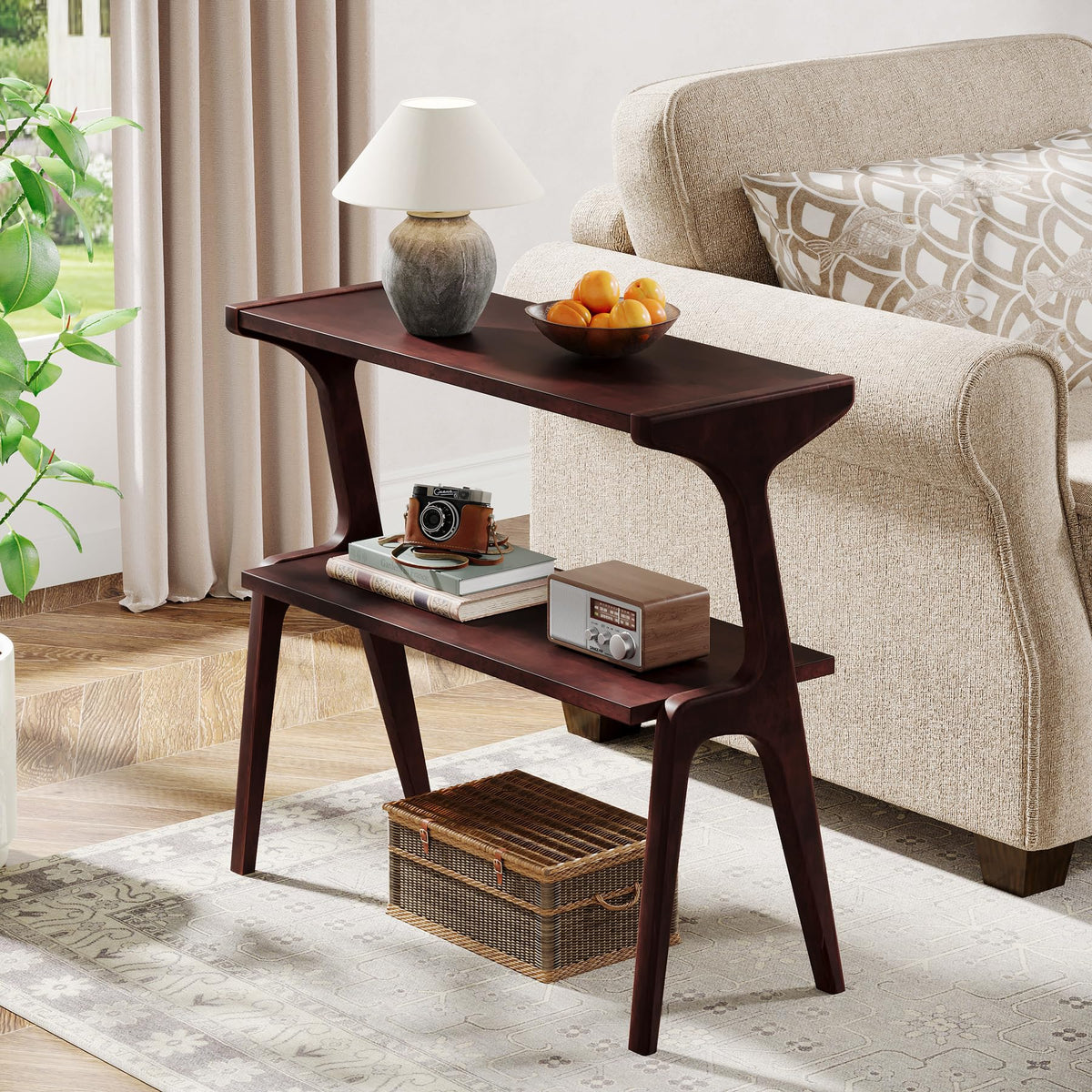 Solid Wood End Table (Burgundy)