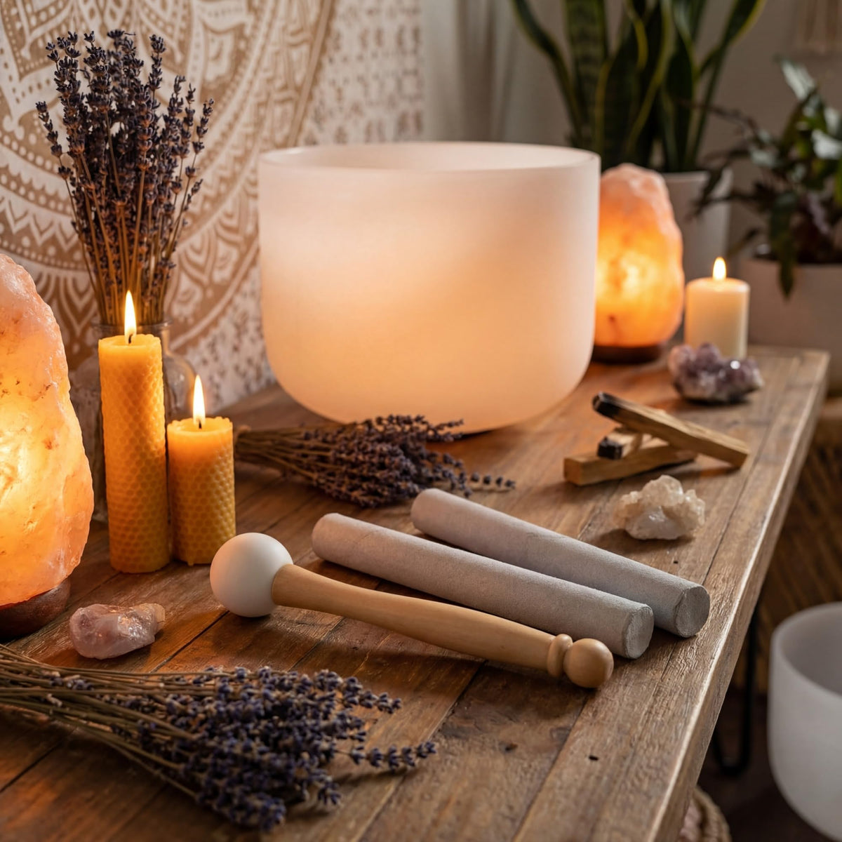 3 Pieces Crystal Singing Bowl Mallet Set (Wood)