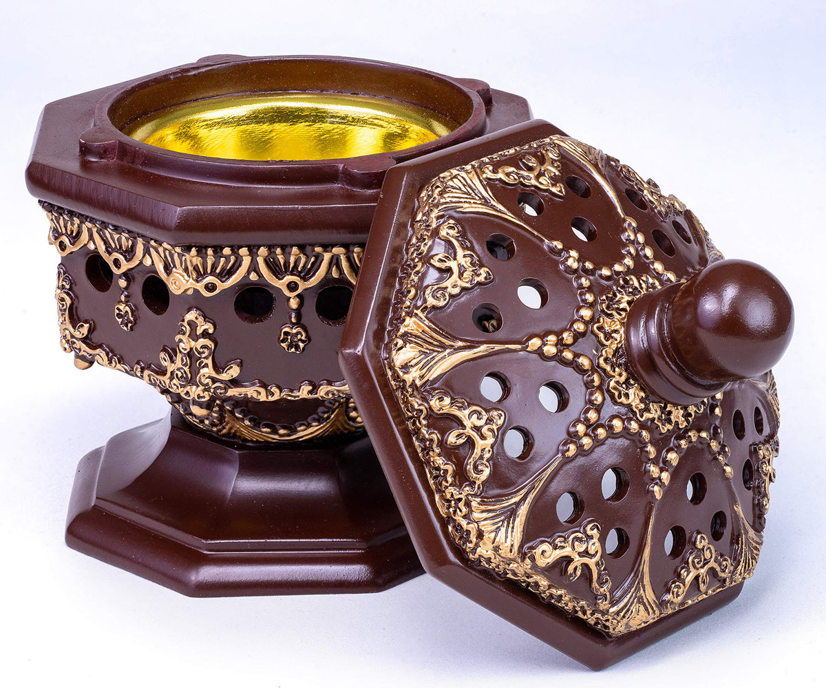 Charcoal Incense Burner Holder Luxury Octagon (Brown)