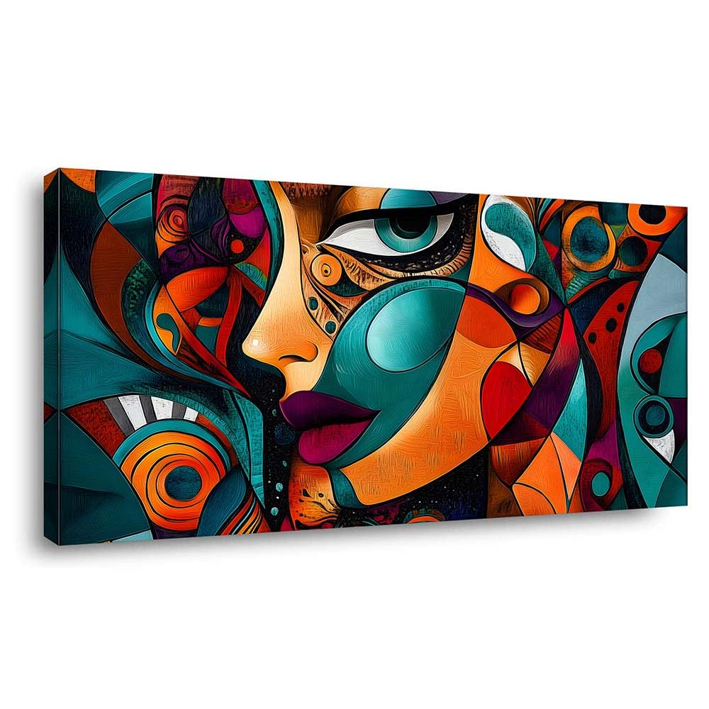 Colorful Abstract Face Canvas Wall Art Modern Cubist Portrait Painting Print Gallery Wrapped Geometric Woman Artwork for Living Room Bathroom Bedroom Decor (Mysterious / Red Face Abstract 12 / 58"L x 28"W)