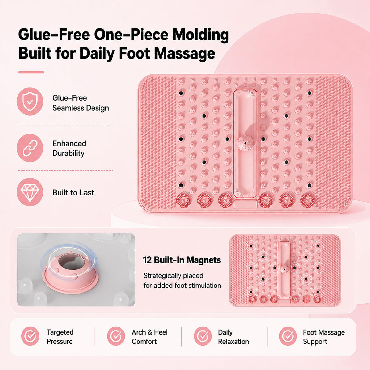 Soft TPR Extra Large Acupressure Foot Massage Mat With Removable Ball (Pink)