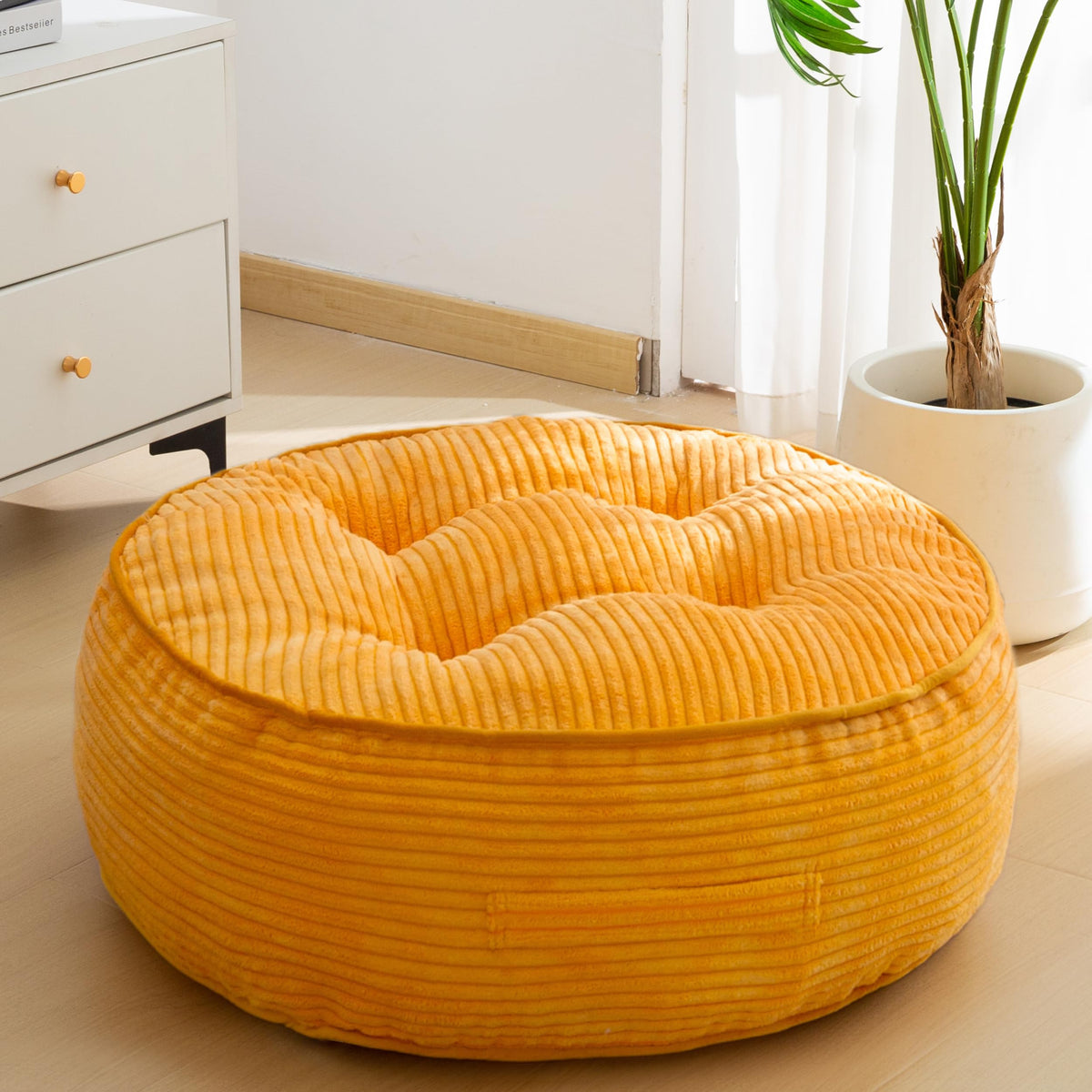 8" Extra Thick Floor Pillow Cushion for Adults (Round Orange / 8" Thick(Pack of 1))