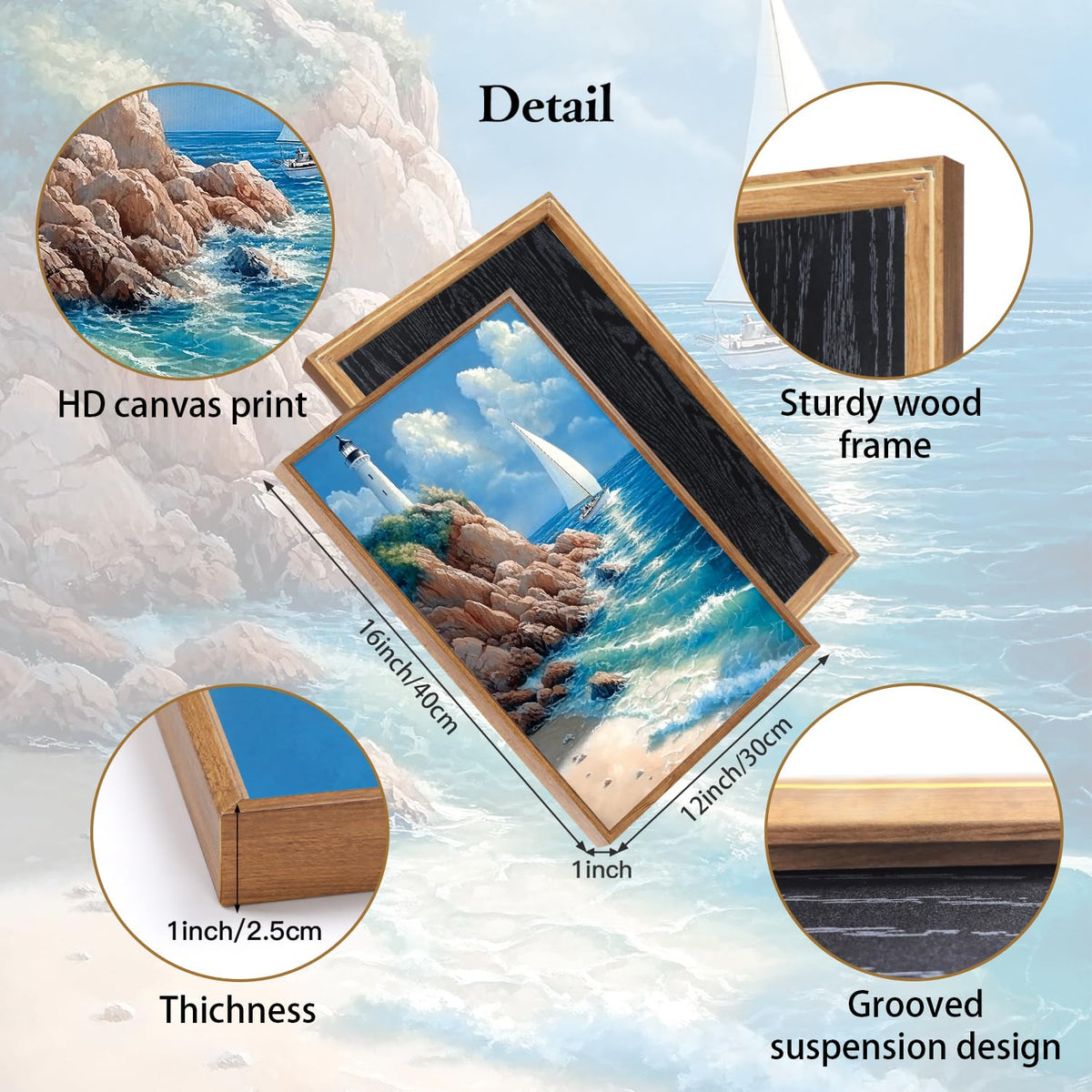 Coastal Framed Canvas Wall Art (Sailboat)