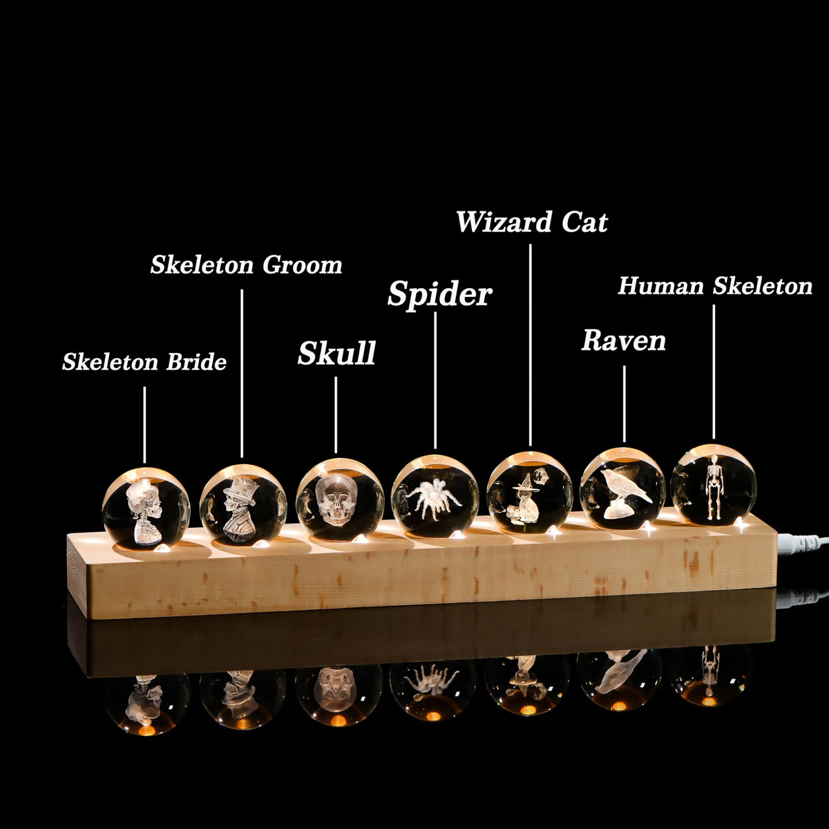 3D Crystal Ball Gothic Halloween Decor with Led Lamp Base (7pcs Gothic)