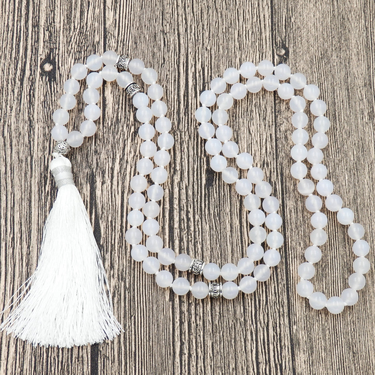 Mala Beads Necklace for Women & Men (white agate)