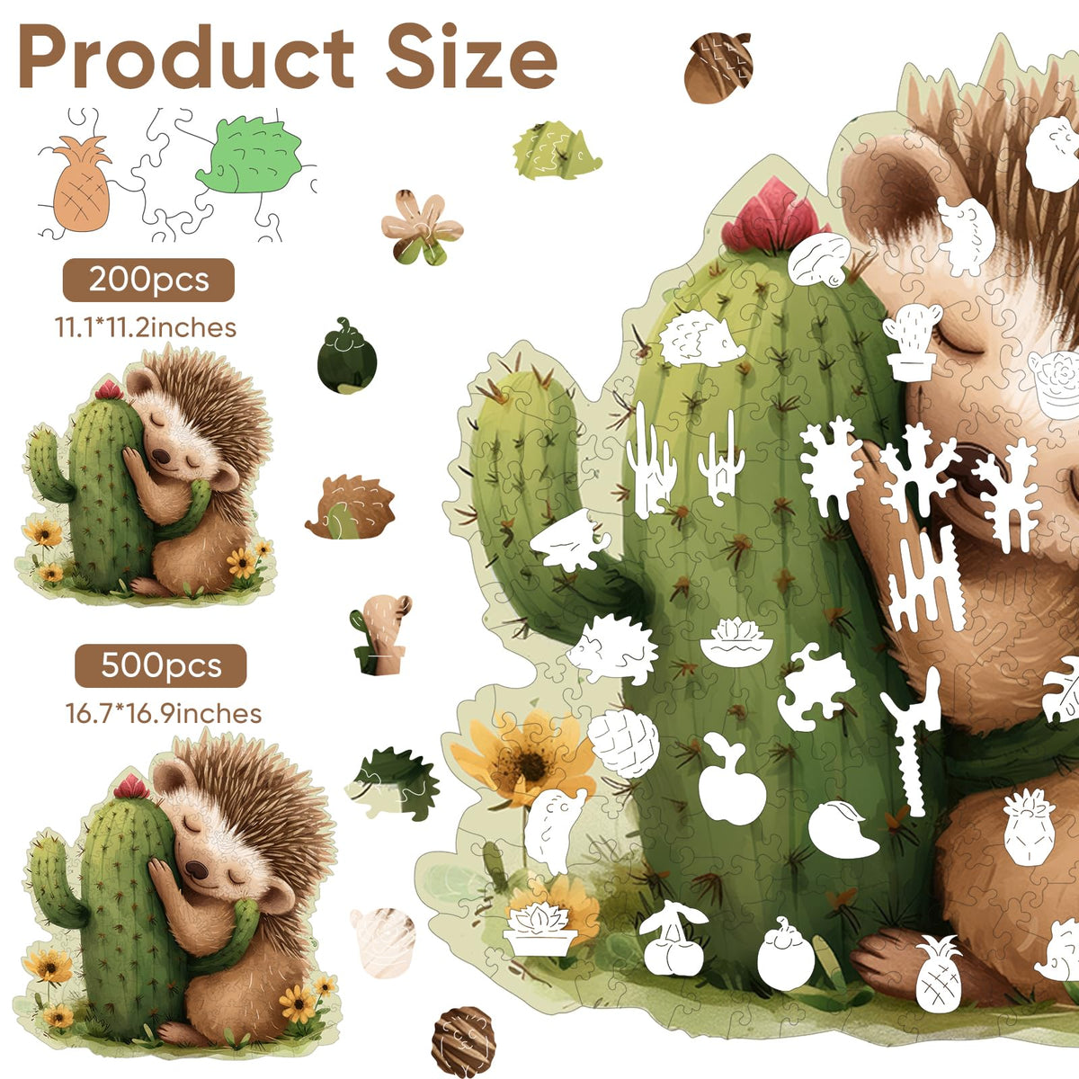 Wooden Puzzles for Adults (Hedgehog Cactus / 500 pieces)