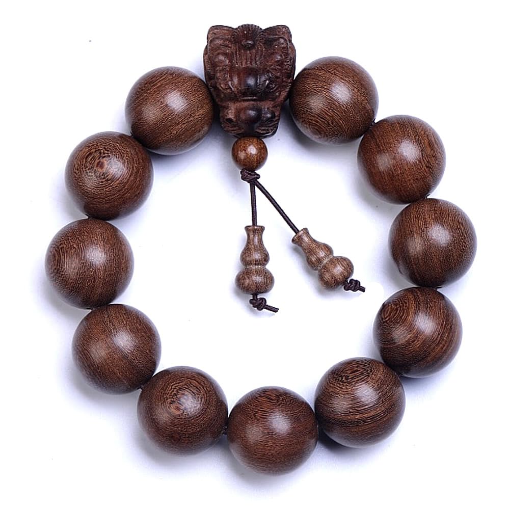 Unisex Natural Silkwood Tibetan Buddhism Meditation Prayer Bead Necklace Japa Mala Beads Bracelets (20mm 12 Beads Long's Heads)