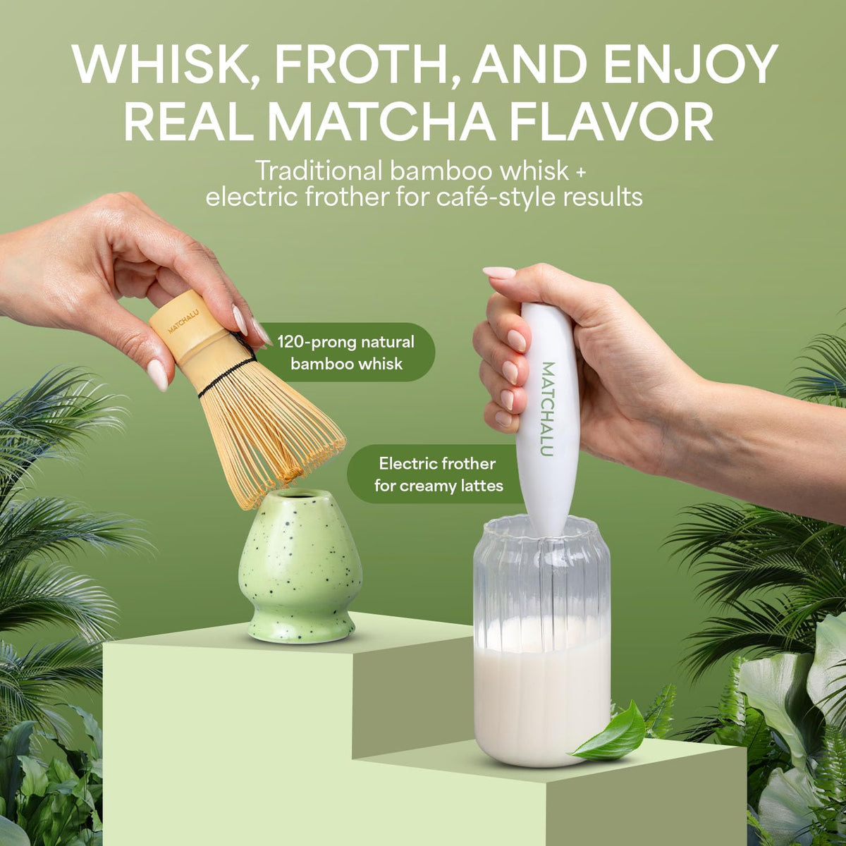 Matcha Whisk Set With Ceramic Matcha Bowl (Green)