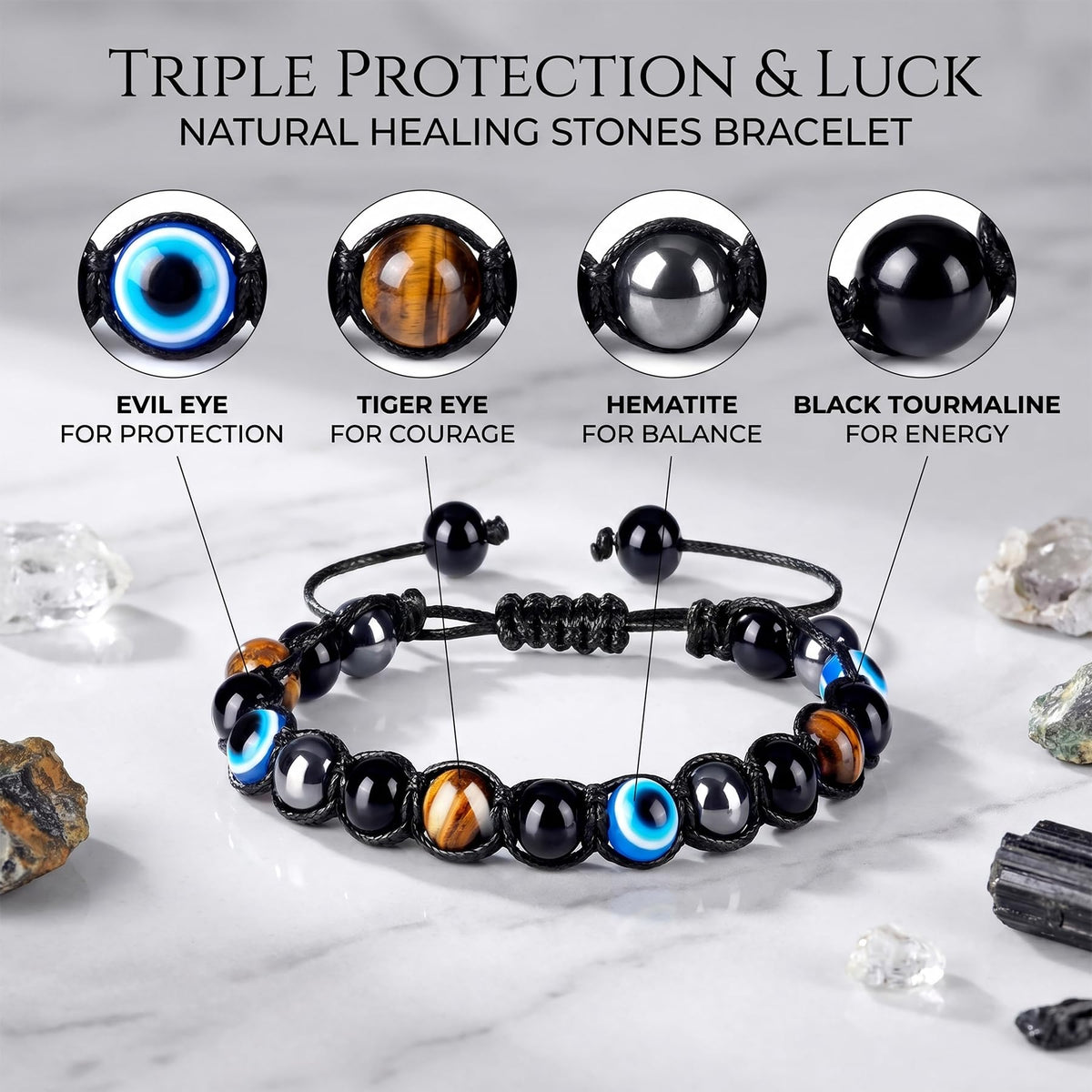 Evil Eye Bracelets for Mens Women (8mm)