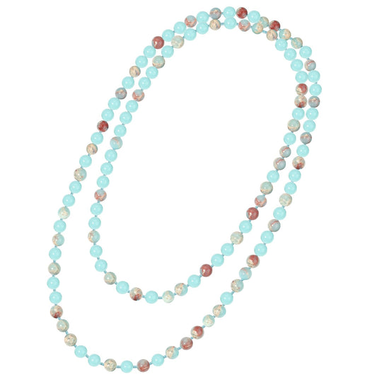 108 Mala Beaded Long Necklace Hand Knotted for Women (Shoushan Stone 1)