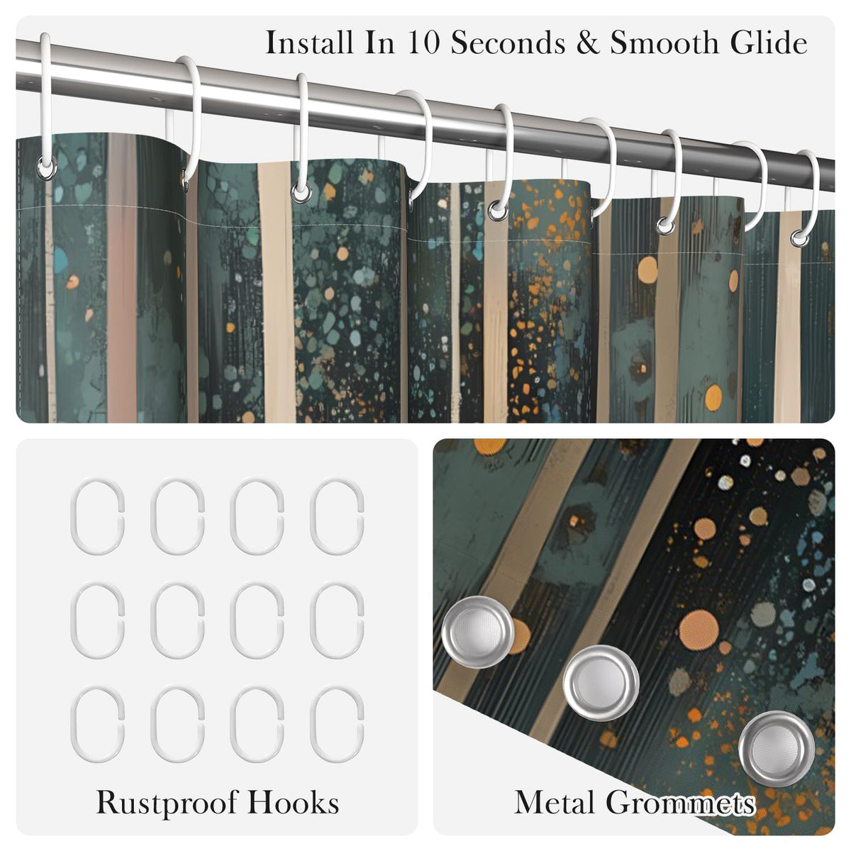 Gustav Klimt Inspired Abstract Woodland Shower Curtain with Hooks (Whimsical / 72"W x 72"L (Pack of 1))