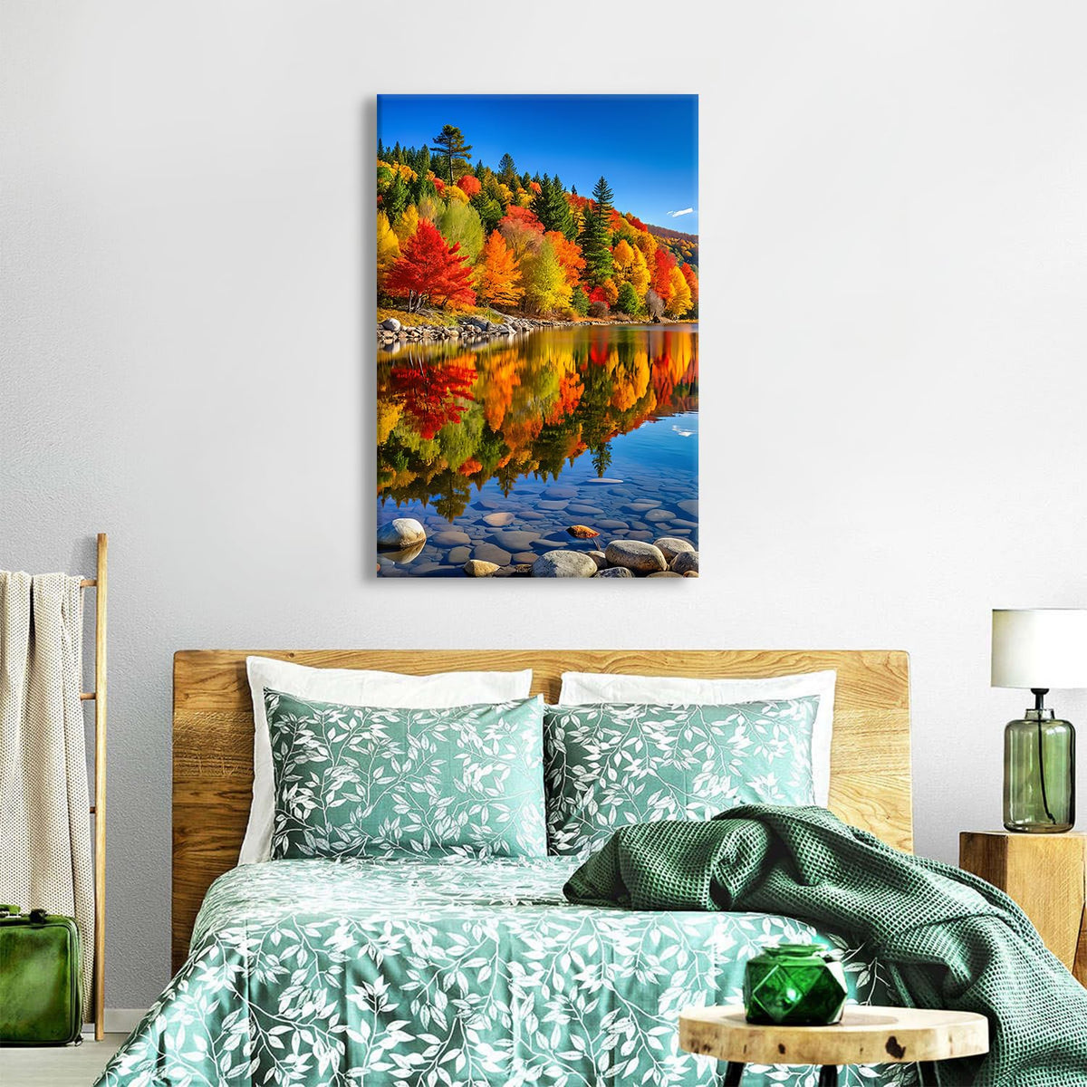Lake Mountain Canvas Wall Art for Living Room Fall Tree Reflections Pictures Kitchen Wall Decor Nature Colorful Forest Landscape Painting Prints Modern Yosemite Poster Artwork Home Decorations 32x48" (32"L x 48"W / Fall08)