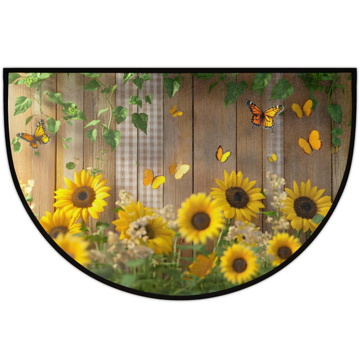 Front Door Mat Indoor Outdoor Entrance (A-11 Butterfly Sunflower Floral)