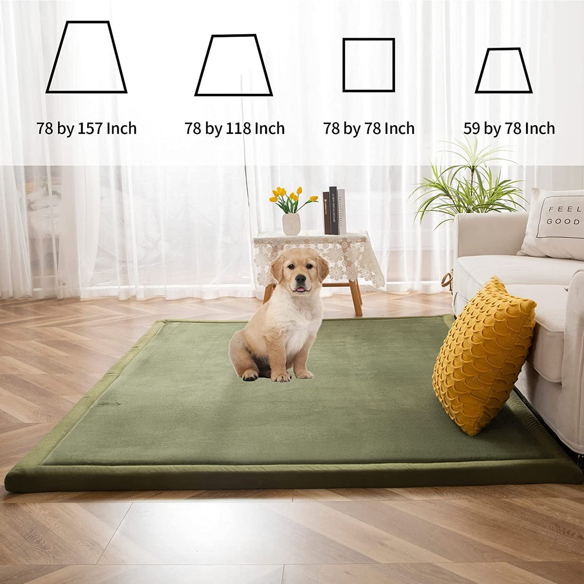 Play Mat 1.2" Thick Memory Foam Soft Padded Carpet with Non (Olive Green / 3x5 ft)