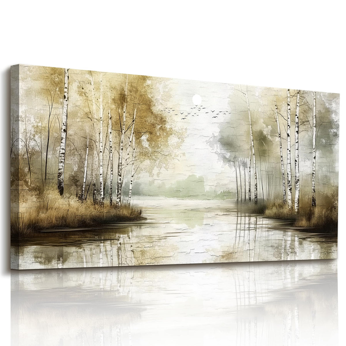 Birch Forest Large Wall Art Neutral Landscape Living Room Decor (Neutral Birch Forest / 48"L x 24"W)