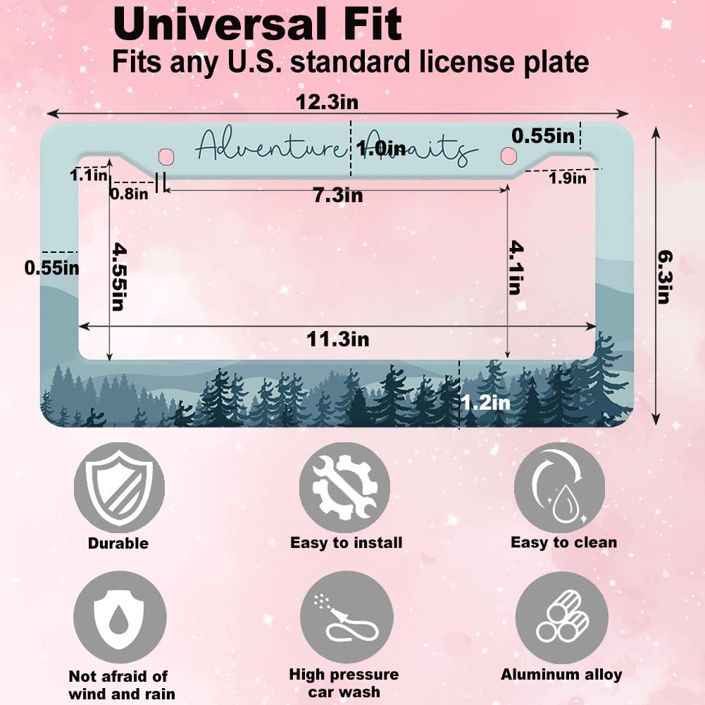 Blue Mountain License Plate Frame Women Men 2Pc Adventure Car Tag (for Mountain Blue 1)