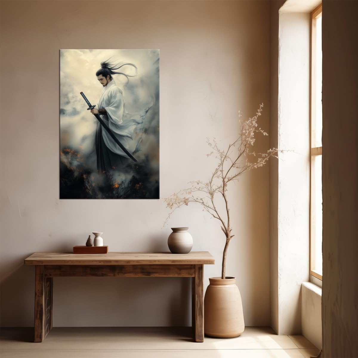 Ethereal White Robe Male Samurai Canvas Wall Art (28"L x 44"W / Samurai4)